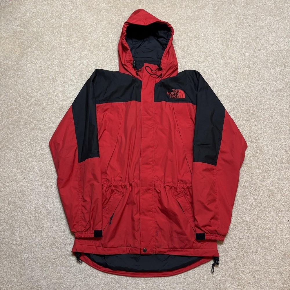 Vtg 90s The North Face Jacket Medium Red Black Hooded Ski Snow Parka Nylon Shell